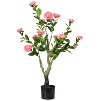 HOMCOM Artificial Plant Camellia Flower in Pot, Fake Plant for Indoor , 95cm, Pink(m-1)