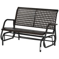 Ławka bujana Outsunny z technorattanu 2-osobowa zewnętrzna taras ogród ławka dla dwojga huśtawka ogrodowa z oparciem ławka parkowa brązowa 70 x 120 x 84 cm(m-11)