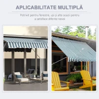 Outsunny Copertina de Soare cu Brate si Manivela, Structura Telescopica din Metal si Parasolar din Poliester 300x150cm, alb și verde(m-4)