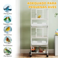 PawHut Gaiola para Pássaros de 2 Níveis com Rodas Painéis Acrílicos Comedouros Prateleira Bandejas Amovíveis  48x46x134,5 cm Branco(m-8)