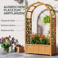 Outsunny Verhoogd Tuinbed Plantenbak met Klimrek, Boogdak Klimplantenrek Hout 83 x 36 x 145cm Lichtbruin(m-4)