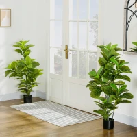 HOMCOM Conjunto de 2 Plantas Artificiales Decorativas 110x15 cm Árboles Artificiales de Ficus con 90 Hojas y Macetas Verde(m-2)