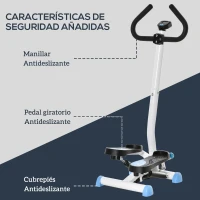 HOMCOM Máquina de Steps Mini Stepper para Fitness en Casa con Pantalla LCD y Pedales Antideslizantes 55x44x108cm Blanco y Azul(m-8)