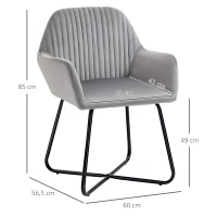 HOMCOM Sillón de Salón Tapizado en Terciopelo con Asiento Acolchado Base Metálica Cruzada Gris(m-3)