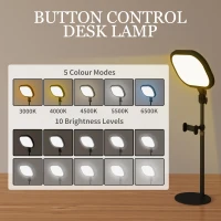 HOMCOM Selfie Light for Video Conference Lighting, Dimmable Desk Lamp with Stand Phone Holder, 5 Colour Modes & 10 Brightness Levels, Memory Function for Home Office, Recording, Video Calls, Black(m-5)