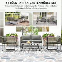 Outsunny Gartenmöbel Set aus Polyrattan Lounge-Set mit Sofa Sessel Tisch Kissen wetterfest 116 x 60 x 69 cm Braun+Dunkelgrau(m-4)
