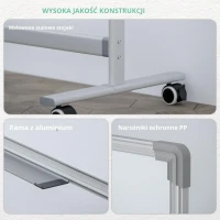 HOMCOM Tablica Magnetyczna, 120 x 90 cm, Obrotowa, Mobilna, z Markerami & Gąbką, Stalowa Konstrukcja, Biała(m-6)