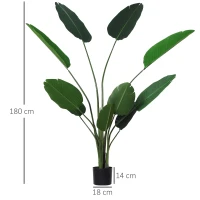 Outsunny Planta de Decoración Artificial de Palma Árbol Realista con Maceta 10 Hojas Ф18x180cm para Interior No Requiere Instalación(m-3)