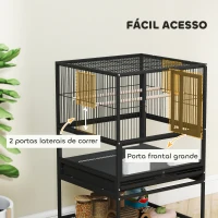 PawHut Gaiola para Pássaros com Rodas Painéis Acrílicos Comedouros Poleiros Prateleira Bandeja Amovível 48x46x83 cm Preto(m-6)