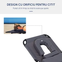 Outsunny Sezlong Relax Pliabil pentru plaja cu pernuta și deschidere pentru față în tesătură Oxford, Gri(m-9)