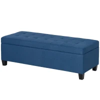 HOMCOM Banco de Almacenamiento Puff de Almacenaje Taburete Tapizado en Lino con Tapa Abatible para Entrada 125x49x41,5 cm Azul(m-11)