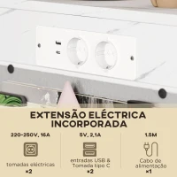HOMCOM Mesa Auxiliar com Estação de Carga Mesa Lateral com 2 Entradas USB 1 Entrada USB-C e Bolsa Organizadora 25,5x40x71 cm Branco(m-4)