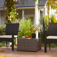Outsunny 62 x 62cm Glass-Top Rattan Side Table - Dark Grey(m-2)