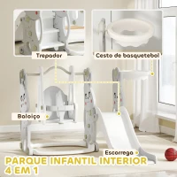 AIYAPLAY Escorrega Infantil 4 em 1 Baloiço e Escorrega Escalador Tabela de Basquetebol Temática de Coelho 147,5x160x107 cm Cinza(m-4)