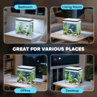 PawHut 14L Glass Fish Tank With Filter System, LED Lights, Water Pump, White(m-8)
