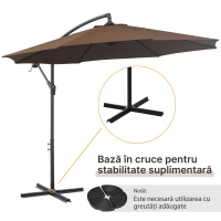 Outsunny Umbrelă Exterioară cu Manivelă, din Oțel și Poliester Rezistent la UV, Ø295x245 cm, Cafea(m-8)