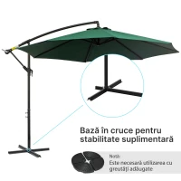 Outsunny Umbrela Impermeabila cu Brat Lateral si Structura din Otel cu Manivela, Verde Φ300 x 250 cm(m-8)
