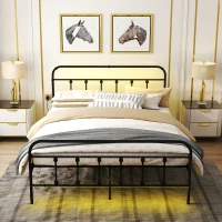 HOMCOM King Bed Frame with LED Lights and Charging Station, Metal Platform Bed Frame with Under Bed Storage, Black(m-9)