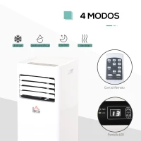 HOMCOM Aire Acondicionado Portátil 7000Btu 3 en 1 Refrigerador Deshumidificador y Ventilador con Temporizador LED y Mando a Distancia Silencioso 30,5x32,8x67,8 cm Blanco(m-4)