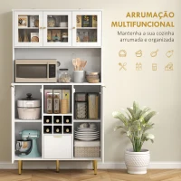 HOMCOM Armário de Cozinha Móvel Auxiliar de Cozinha Armário Alto com 3 Portas de Vidro Suporte para Garrafas 100x40x180 cm Branco(m-4)