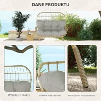 Outsunny Sofa ogrodowe 2-osobowe z podłokietnikami, z poduszką, sofa w stylu rattanowym, wytrzymała do 240 kg, do ogrodu, na balkon, jasnoszary(m-6)
