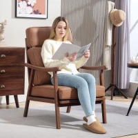 HOMCOM Sillón de Salón Tapizado en PU con Marco de Madera Cojines Acolchados Gruesos Marrón y Madera Nogal(m-2)