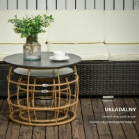 Outsunny Zestaw 2 stolików ogrodowych w stylu boho, odporny na warunki atmosferyczne, składany, 60 cm x 60 cm x 47 cm, Naturalny + ciemnoszary(m-5)