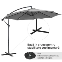 Outsunny Umbrela pentru Exterior Structura din Otel si Poliester Impermeabil Anti-UV Φ300x250cm Gri(m-7)