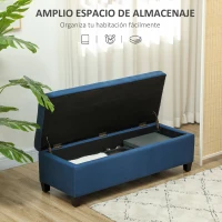 HOMCOM Banco de Almacenamiento Puff de Almacenaje Taburete Tapizado en Lino con Tapa Abatible para Entrada 125x49x41,5 cm Azul(m-4)