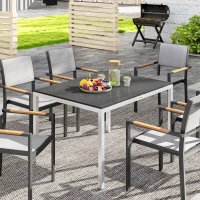 Outsunny Mesa de Refeição para Jardim Retangular com Estrutura de Alumínio Imitação Madeira e Bancada em Ripas 120x90x72 cm Preto(m-2)