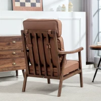 HOMCOM Sillón de Salón Tapizado en PU con Marco de Madera Cojines Acolchados Gruesos Marrón y Madera Nogal(m-9)