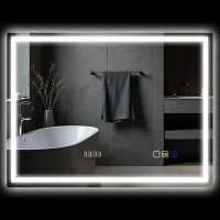 HOMCOM LED Badkamerspiegel met Verlichting, Anti-condensfunctie, 3 Verstelbare Kleurtemperaturen, Klok, 60 x 80 cm, Zilver(m-12)