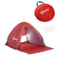 Outsunny Tienda de Playa para 2-3 Personas Pop-Up con Ventanas tipo Refugio con Protección Solar UV 200x150x119 cm Rojo(m-1)
