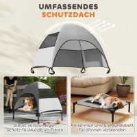 PawHut Outdoor Hondenbed met Dak, Verhoogd Hondenbed voor Middelgrote Honden, 76 x 61 x 71cm, Lichtgrijs(m-4)