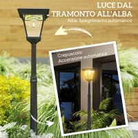 Outsunny Lampione da Giardino a Energia Solare con Sensore PIR, in Alluminio e Vetro, 26x24x220 cm, Nero(m-6)