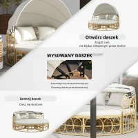 Outsunny Wyspa słoneczna, 4-elementowa, rozkładany daszek, 5 poduszek, imitacja rattanu, 178S x 85G x 66,5W cm, Beżowy(m-5)