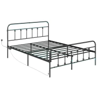 HOMCOM Double Bed Frame with LED Lights and Charging Station, Metal Platform Bed Frame with Under Bed Storage, Black(m-2)