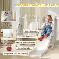 AIYAPLAY Escorrega Infantil 4 em 1 Baloiço e Escorrega Escalador Tabela de Basquetebol Temática de Coelho 147,5x160x107 cm Cinza(m-5)