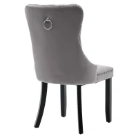 Set of 2 Velvet Dining Chairs with Knocker Ring, Button Tufted Backrest, Upholstered Chairs with Rubber Wood Legs, 50L x 64W x 96H cm, Grey(m-15)