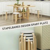 HOMCOM Gepolsterde Krukken in een 4-pack, stapelbaar, gelakt oppervlak, houten poten, Crèmewit(m-4)