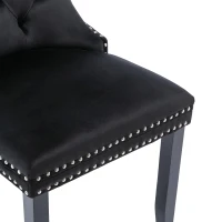 Set of 2 Velvet Dining Chairs with Button Tufted Backrest, Solid Rubber Wood Legs, Foot Pads, Wingback Design, 50L x 64W x 96H cm, Black(m-11)