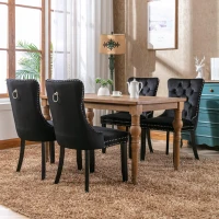 Set of 4 Velvet Upholstered Dining Chairs with Button Tufted Backrest, Solid Wood Legs, Foot Pads, Wingback Design, 50L x 64W x 96H cm, Black(m-1)