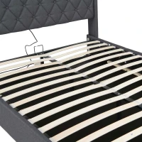 5ft Upholstered King Bed with Hydraulic Storage, LED Lighting, Charging Station, Button-Tufted Headboard, 219.5L x 165.5W x 120.5H cm, Grey(m-8)