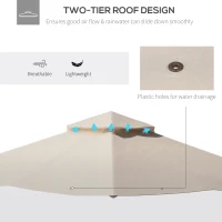 Outsunny 3x3(m) Replacement Gazebo Canopy, Double Tier Roof Top for Garden, Patio, Outdoor, Beige (TOP ONLY)(m-6)
