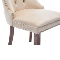 Set of 4 Velvet Upholstered Dining Chairs with Button Tufted Back, Brushed Wood Legs, Foot Pads, Wingback Design, 50L x 64W x 96H cm, Beige(m-11)