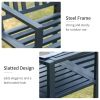 Outsunny 2 Seat Garden Chair Bench Loveseats w/Coffee Table Slatted Design Patio Yard(m-6)