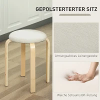 HOMCOM Gepolsterde Krukken in een 4-pack, stapelbaar, gelakt oppervlak, houten poten, Crèmewit(m-5)