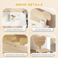 AIYAPLAY Kinderwerktafel met Stoel en Berenrugleuning, Lade, voor Schrijven en Knutselen, 3-8 Jaar, Natuur Hout(m-6)