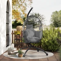 Outsunny Silla Colgante con Soporte Cesta Plegable Cojín y Reposacabezas para Interior y Exterior Carga 120 kg Gris(m-9)