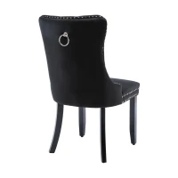 Set of 2 Velvet Dining Chairs with Button Tufted Backrest, Solid Rubber Wood Legs, Foot Pads, Wingback Design, 50L x 64W x 96H cm, Black(m-16)